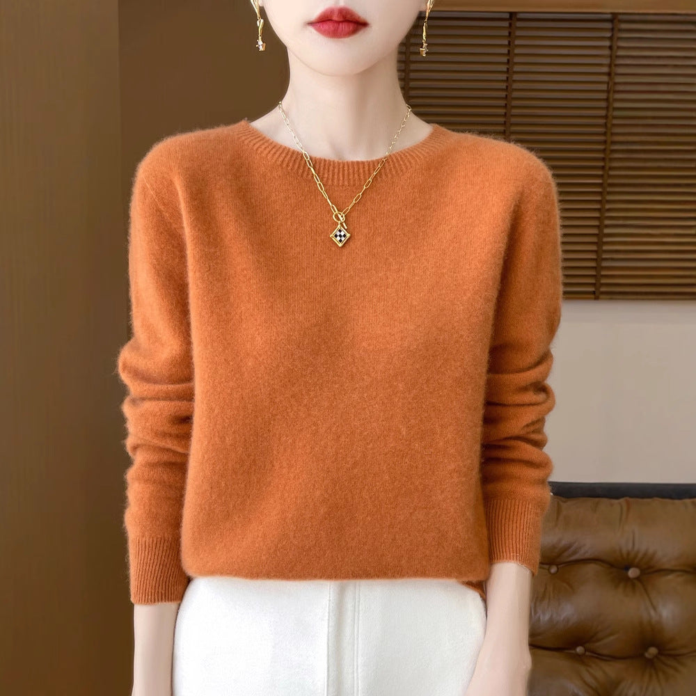 Damen Weicher Mohair‑Optik Rundhals‑Pullover mit feinem Rippsaum und leichter Oversize‑Passform Echoarchiv