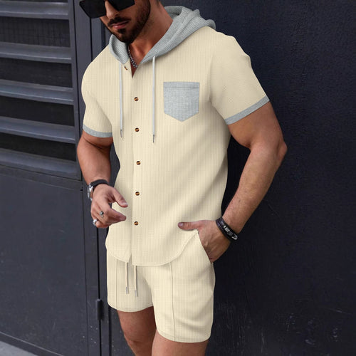 Herren Funktionales Kurzarm-Hemd mit Kapuze und Shorts Set Echoarchiv