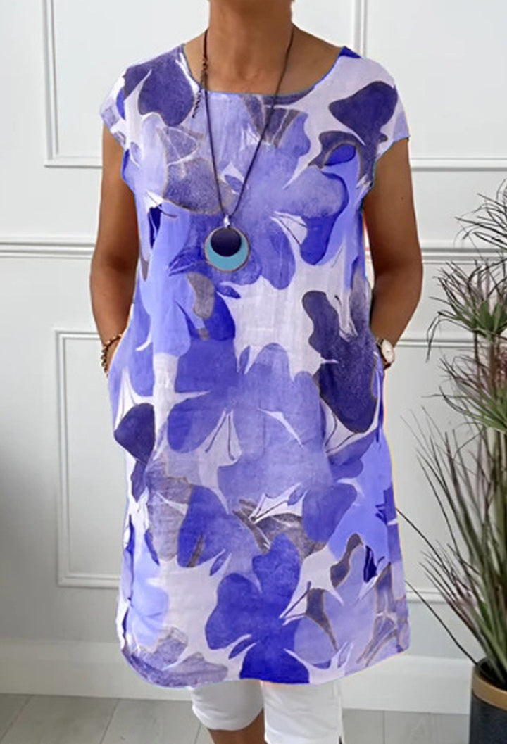 Damen nan luftiges Tunika-Midikleid aus Leinenmix mit Aquarellblütenprint und Seitentaschen Echo Archiv