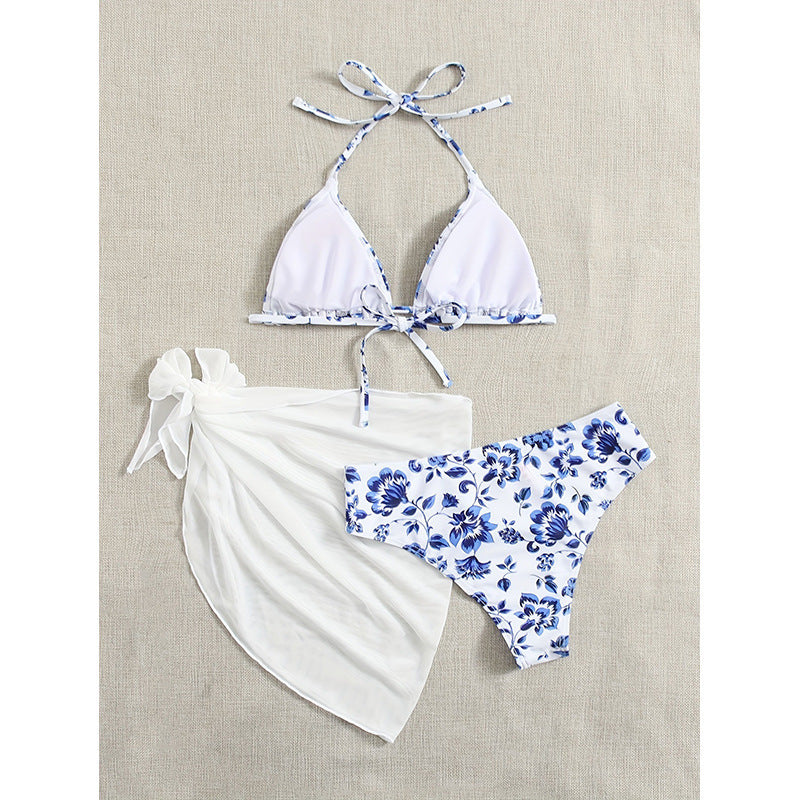 Damen Bunt gemusterter Triangel-Bikini-Set mit leichtem Überwurf Echo Archiv
