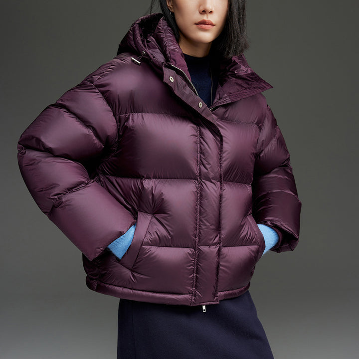 Damen Kurze boxy gesteppte Daunenjacke mit Kapuze Echoarchiv