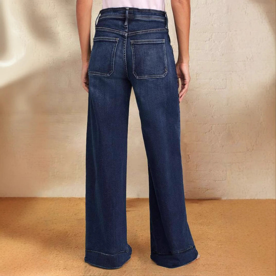 Damen nan hochgeschnittene weitgeschnittene Jeanshose mit Tunnelzugbund und weitem Bein Echo Archiv