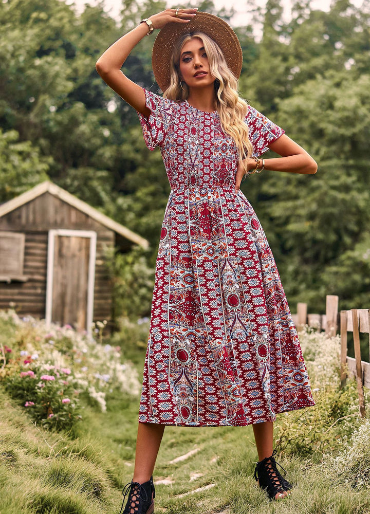 Damen Maxikleid mit floralem Muster und elastischem Tailleneinsatz Echo Archiv