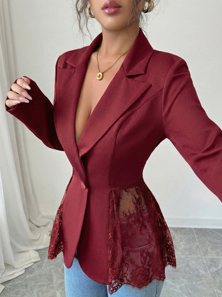Damen nan taillierter Blazer mit Spitzenbesatz und tiefem V-Ausschnitt Echo Archiv