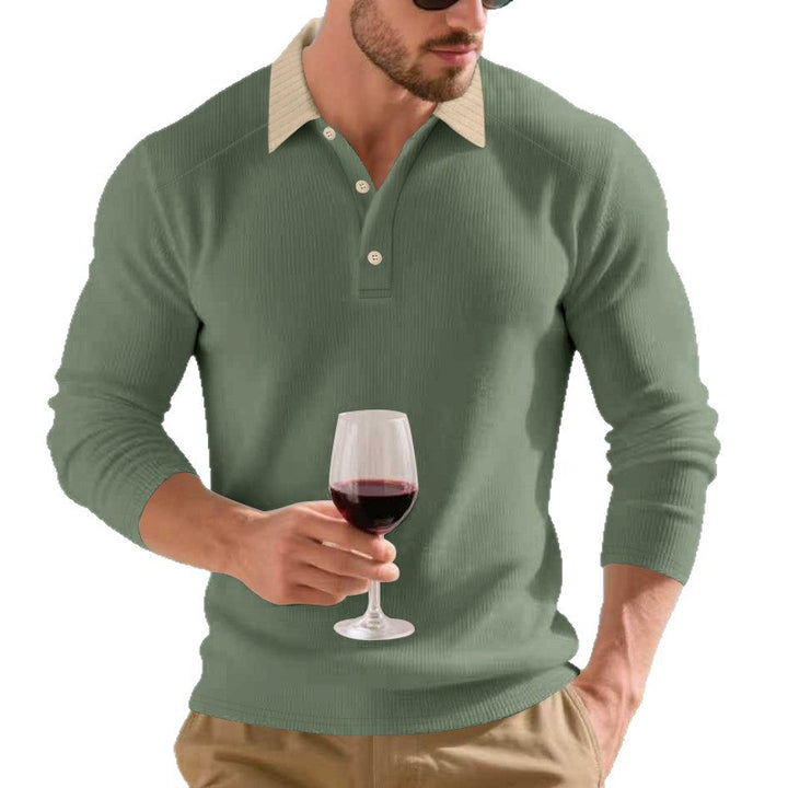 Herren Langarmpoloshirt mit strukturiertem Design und eleganter Knopfleiste Echoarchiv