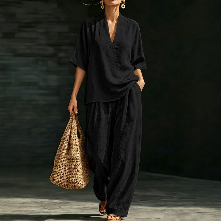 Damen Leichtes Oversize V-Ausschnitt Tunika‑Top mit Kimonoärmeln Echoarchiv