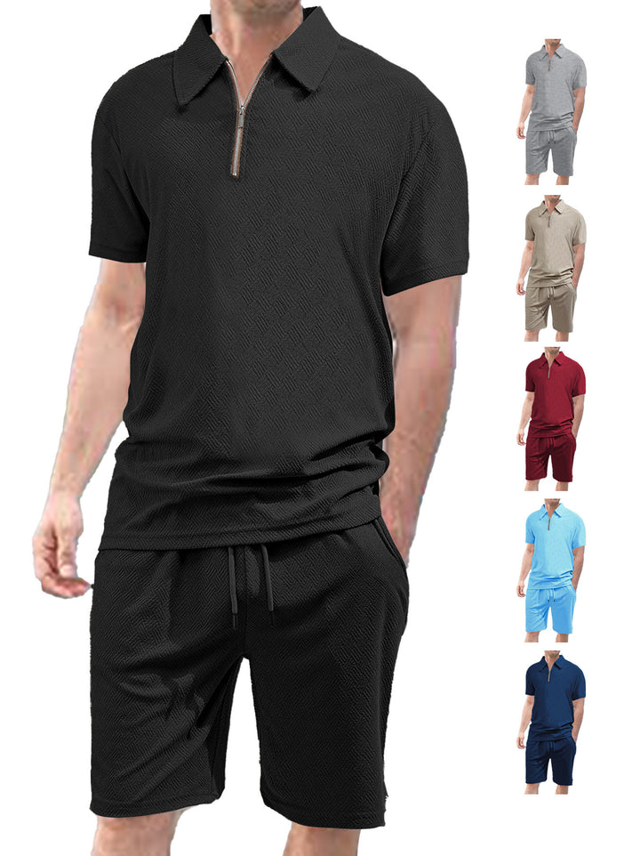 Herren sportliches Kurzarm-Set mit stylischem Reißverschluss und elastischem Bund Echoarchiv