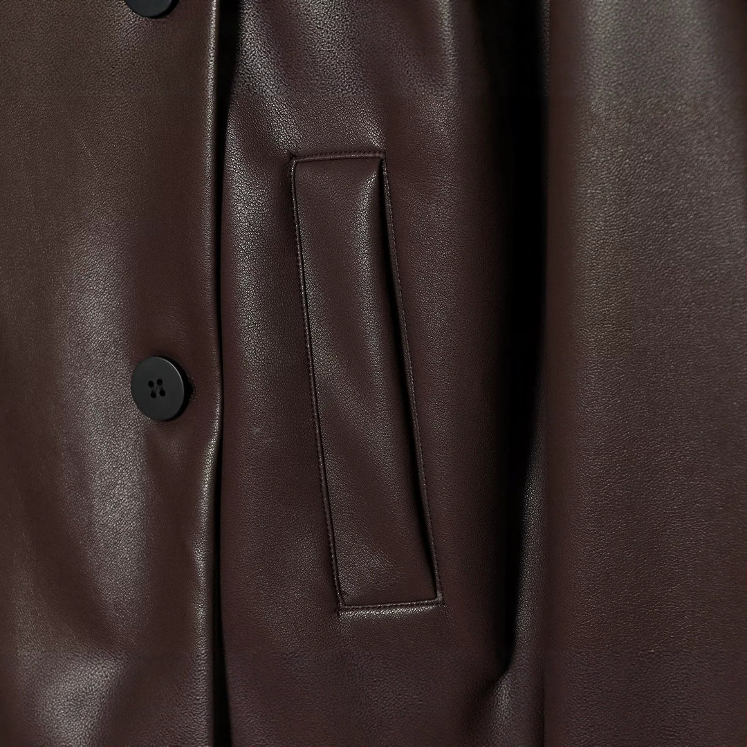 Damen Kurzer Kunstleder-Blouson mit doppelreihiger Knopfleiste und kastiger Silhouette Echoarchiv
