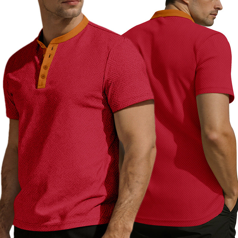 Herren nan schlankes Kurzarm-Henley-Poloshirt mit Mandarin-Kragen und feiner Jacquardstruktur Echo Archiv