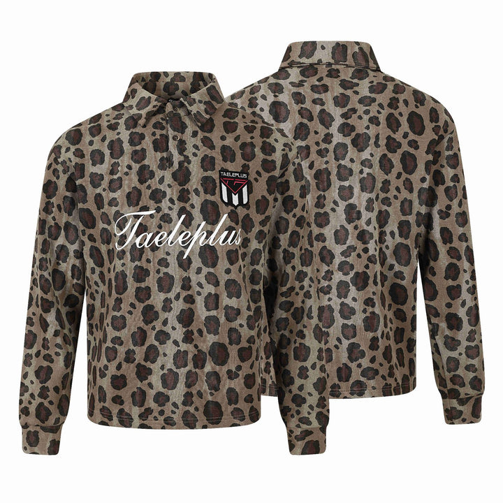 Damen Langärmeliges Poloshirt mit Waffelstruktur, Knopfleiste und Animal-Print Echoarchiv