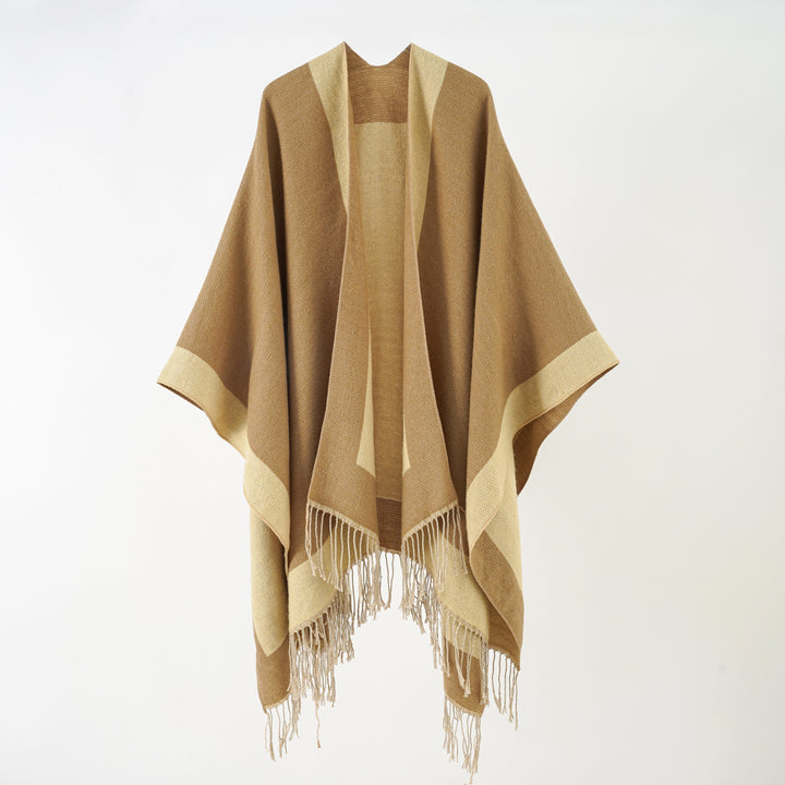 Damen Ruana‑Poncho mit Fransensaum und Fischgrät‑Webstruktur Echo Archiv