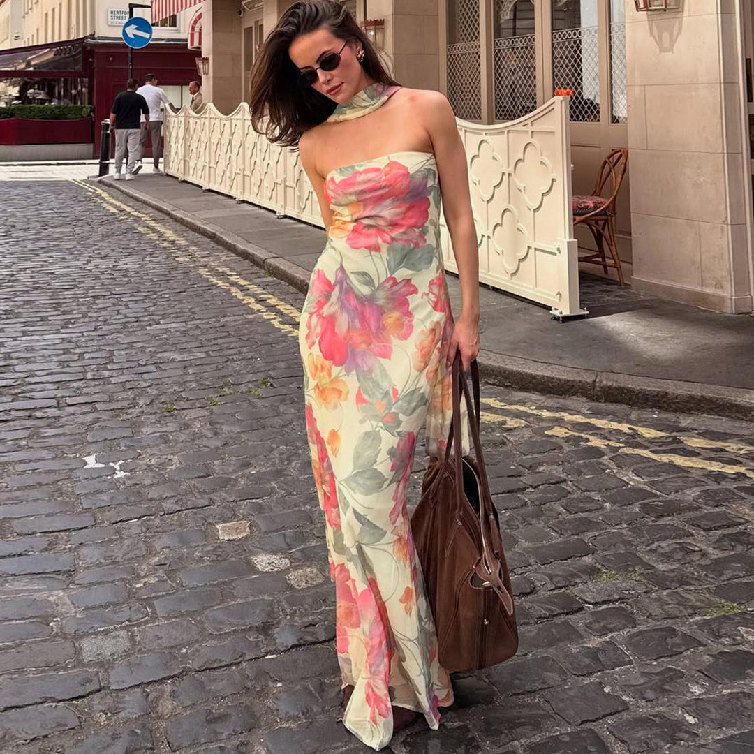 Damen Elegantes Maxikleid mit floralem Muster und schicker Rückenschnürung Echo Archiv