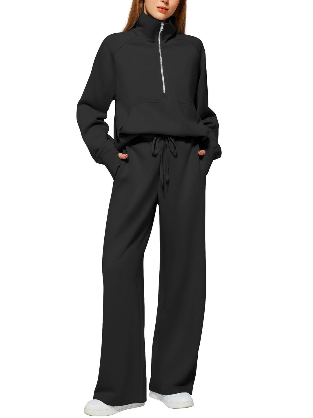 Damen nan halbzip Lounge-Set mit hohem Stehkragen, Kängurutasche und weiten Highwaist-Jogginghose Echo Archiv