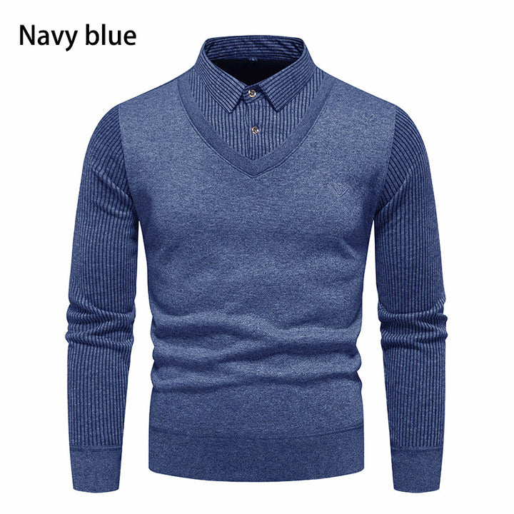 Herren eleganter Strickpullover mit V-Ausschnitt und strukturierten Ärmeln Echoarchiv