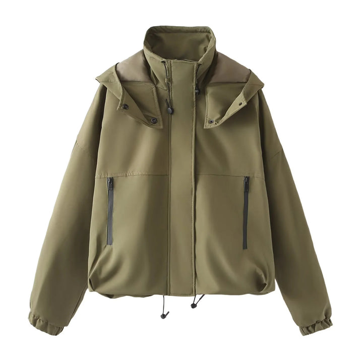 Damen nan kurzes wattiertes Kapuzenblouson mit weitem Boxy‑Schnitt und elastischem Saum Echo Archiv