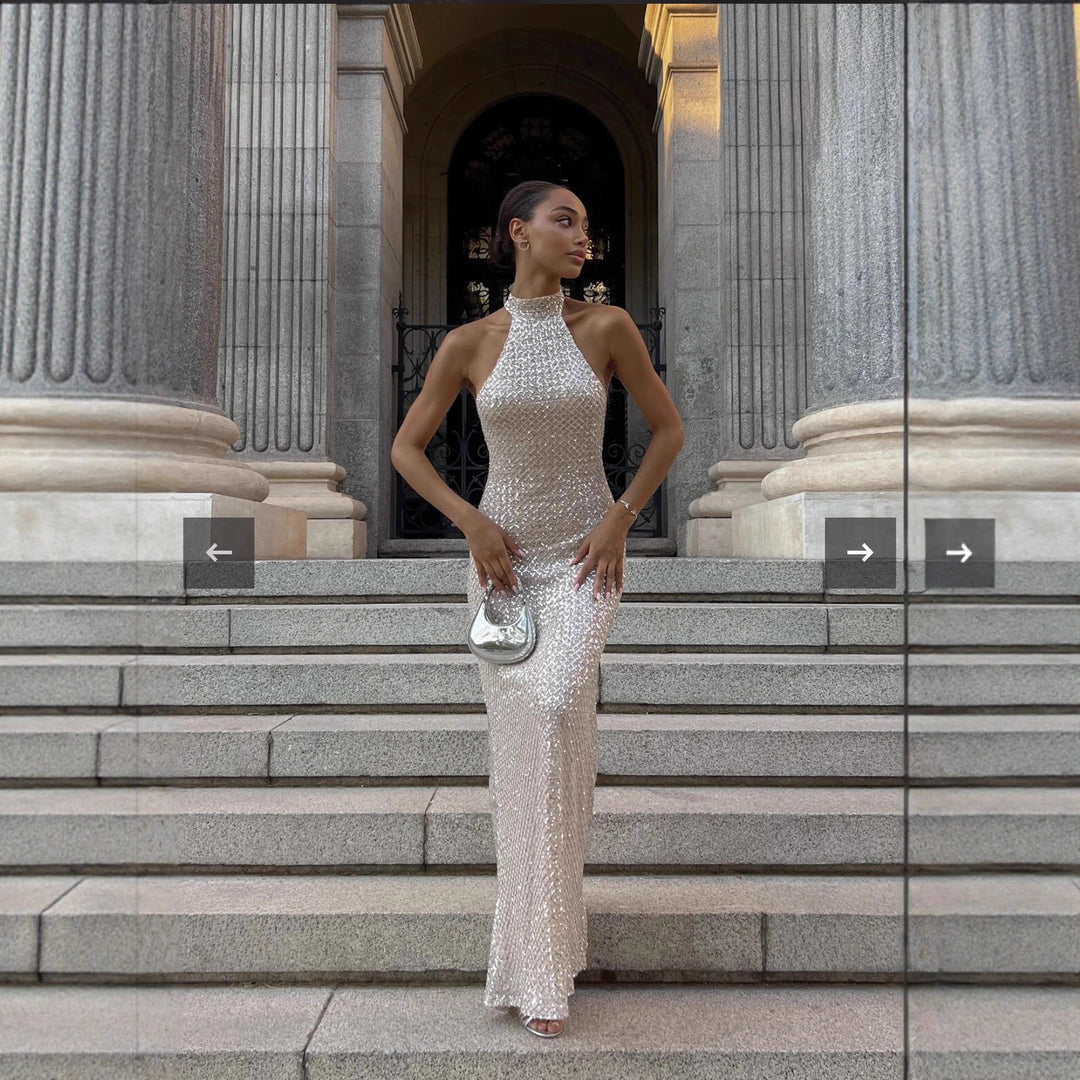Damen glamouröses Langkleid mit funkelndem Paillettenbesatz Echo Archiv