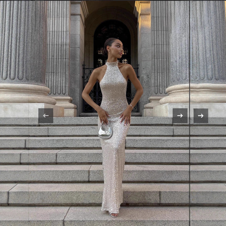 Damen glamouröses Langkleid mit funkelndem Paillettenbesatz Echo Archiv
