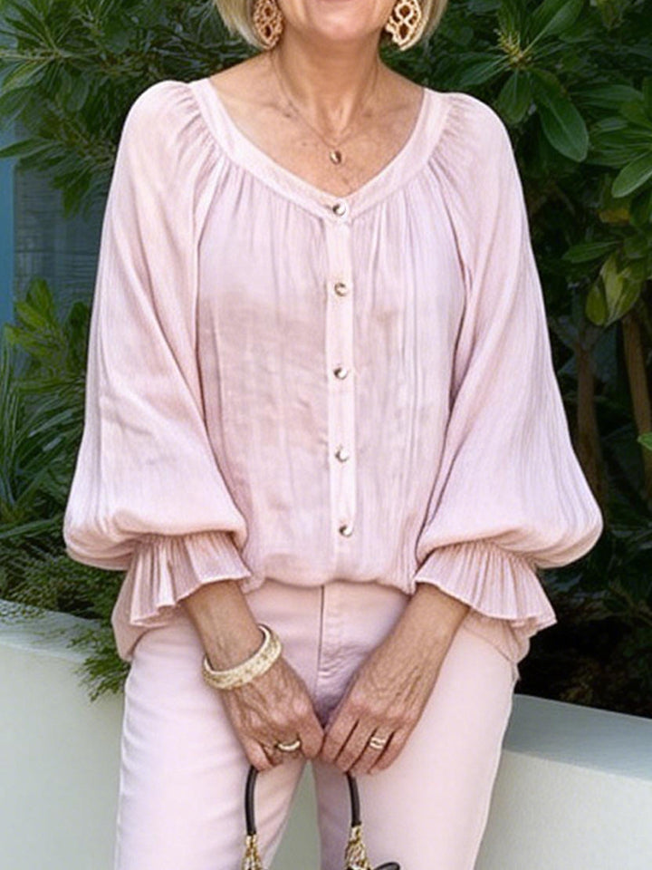 Damen Elegantes Blusenshirt mit Rüschenärmeln und Knopfleiste Echo Archiv