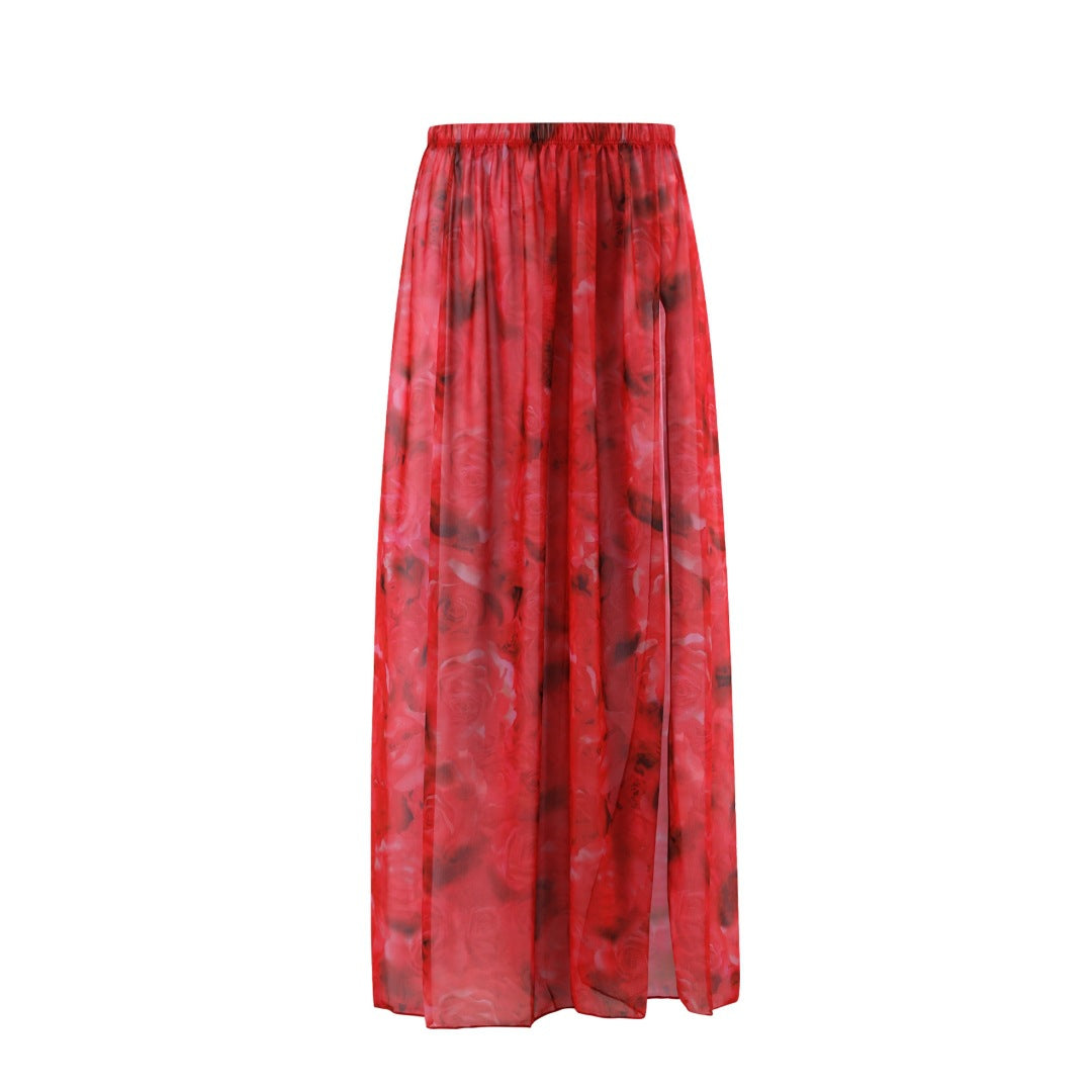 Damen Einteiler Badeanzug mit floralem Design und transparentem Überrock Echo Archiv