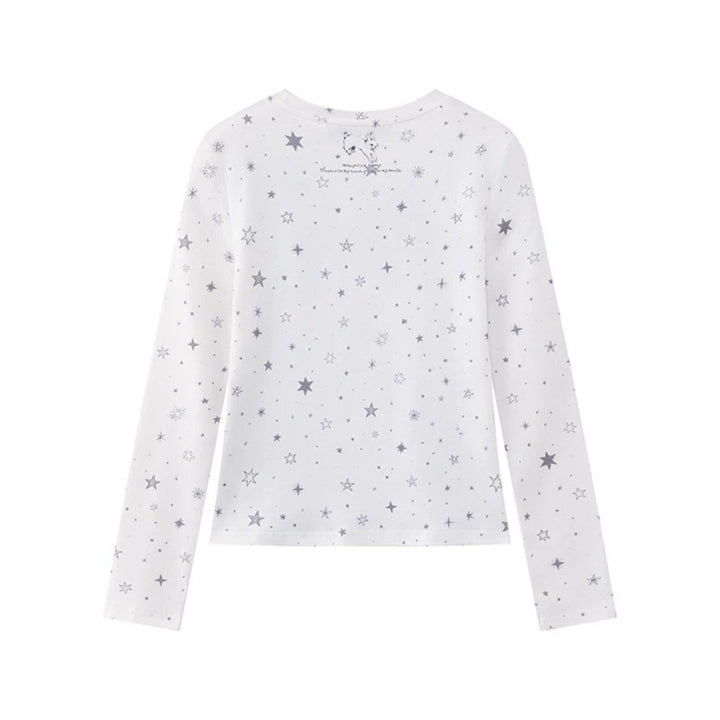 Damen Langarmshirt mit fotorealistischem Hasen-Fotoprint, Allover-Sternenmuster und elastischem Jersey Echoarchiv