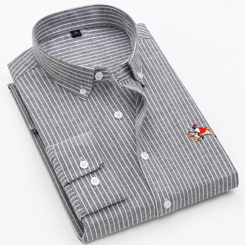 Herren elegantes Langarmhemd mit feinen Streifen und besticktem Detail Echoarchiv