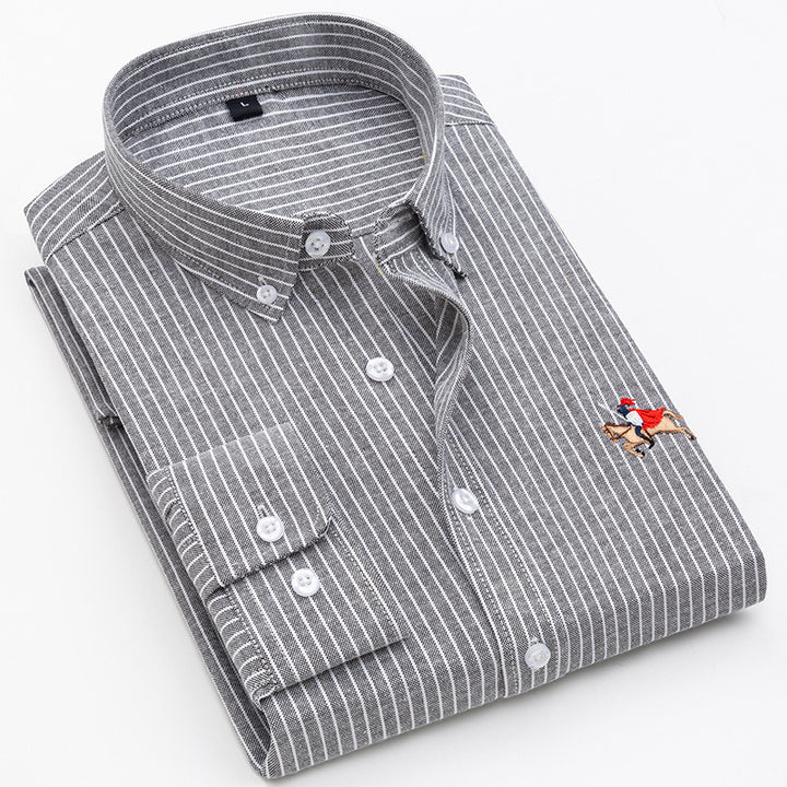 Herren elegantes Langarmhemd mit feinen Streifen und besticktem Detail Echoarchiv