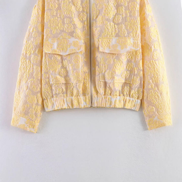 Damen 20+ Cropped Bomberjacke mit floraler Jacquardstruktur, Stehkragen und aufgesetzten Pattentaschen Echo Archiv