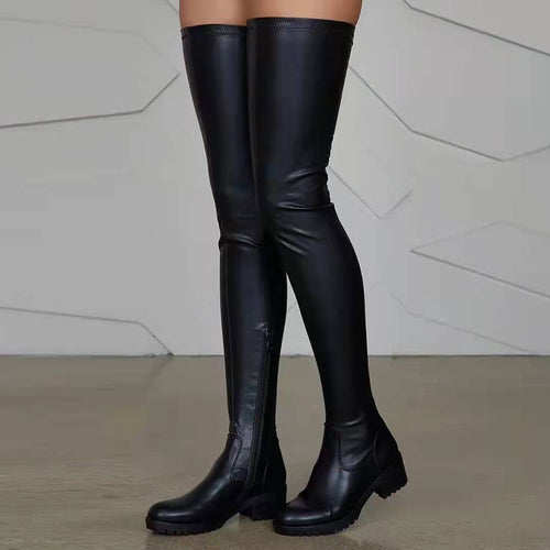 Damen Overknee-Stiefel aus Stretch-Kunstleder mit seitlichem Reißverschluss und robuster Profilsohle Echo Archiv