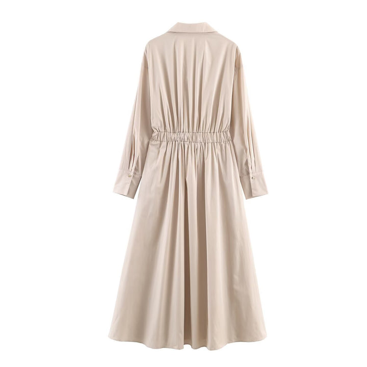Damen Langärmeliges Hemdblusenkleid mit weitem Faltenrock und Taillengürtel Echo Archiv