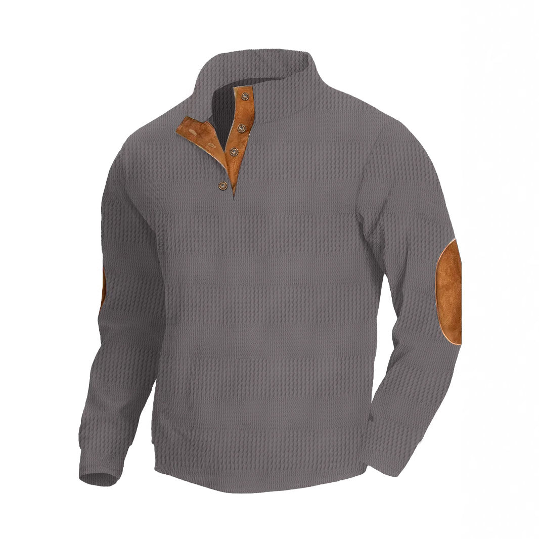 Herren lässiger Pullover mit strukturiertem Waffelmuster und Kunstleder-Applikationen Echoarchiv
