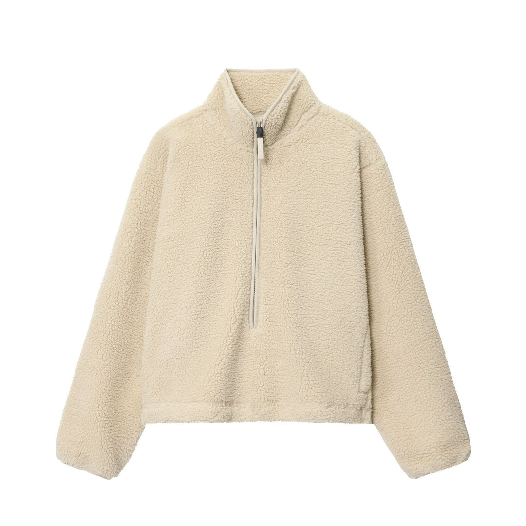 Damen nan kuscheliger Teddy-Fleece Half-Zip Pullover mit Känguru-Tasche Echo Archiv