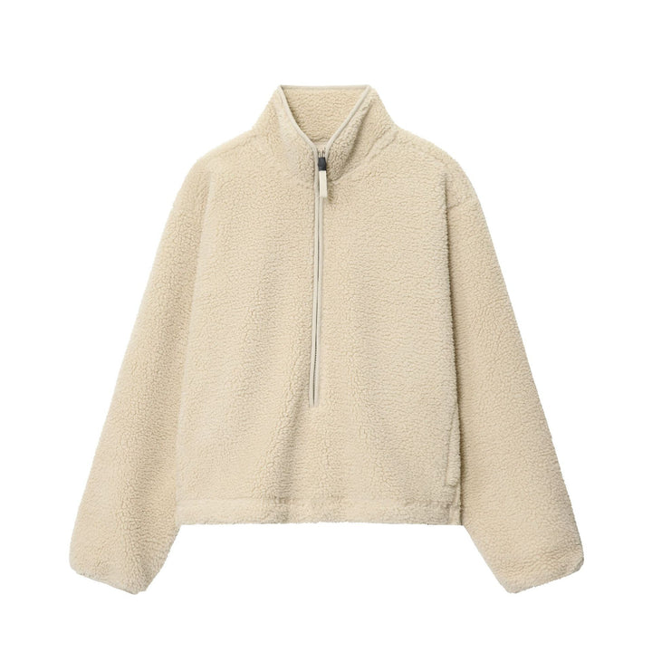 Damen nan kuscheliger Teddy-Fleece Half-Zip Pullover mit Känguru-Tasche Echo Archiv