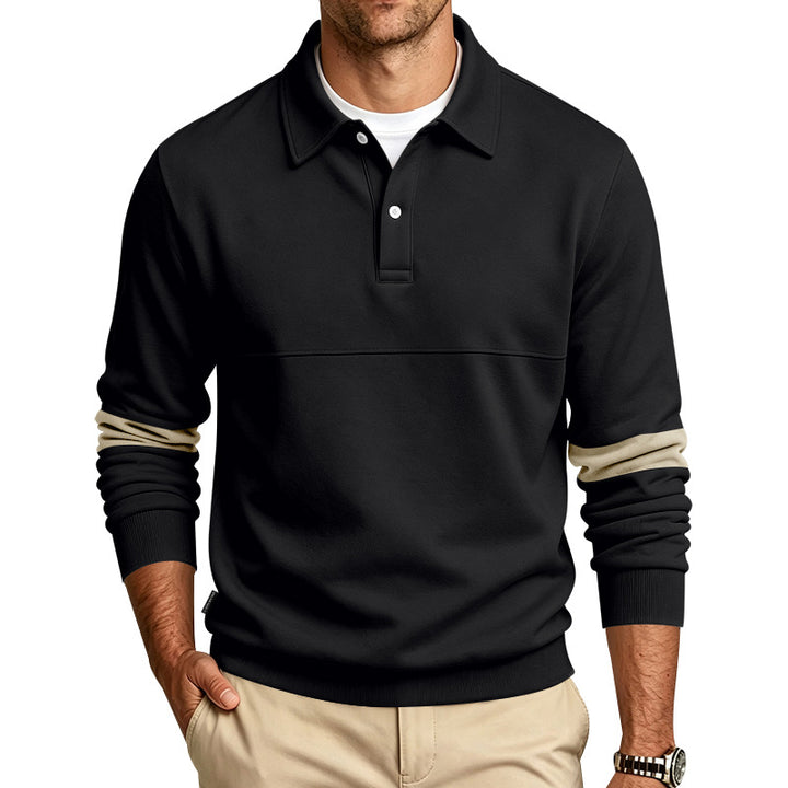Herren Langarm-Poloshirt-Sweatshirt mit halber Knopfleiste, Kontrastärmeln und Rippbündchen – Cavello