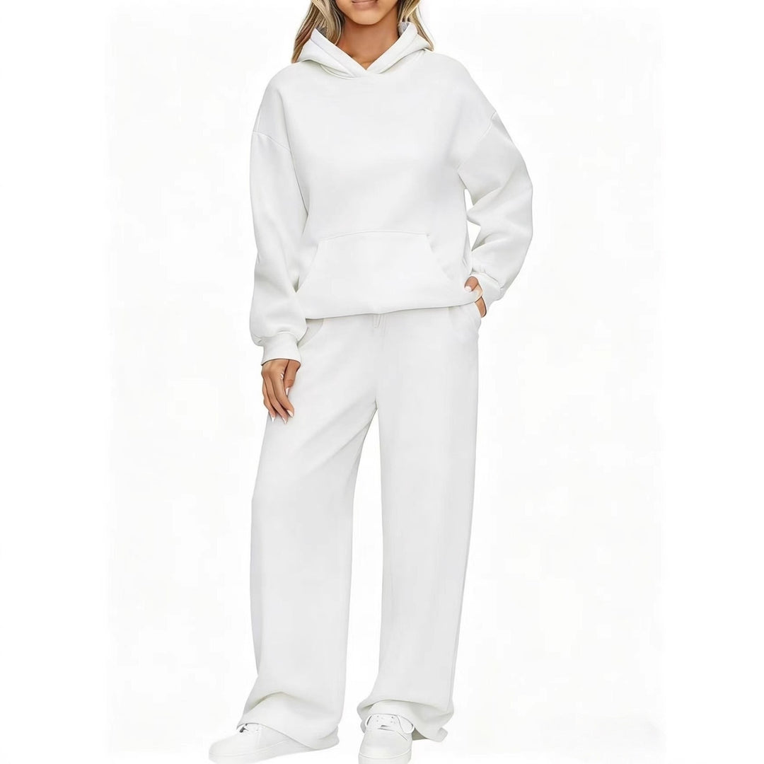 Damen nan Cozy-Loungewear-Set mit oversized Kapuzenpullover, Kängurutasche und weiten Palazzo-Jogginghose Echo Archiv