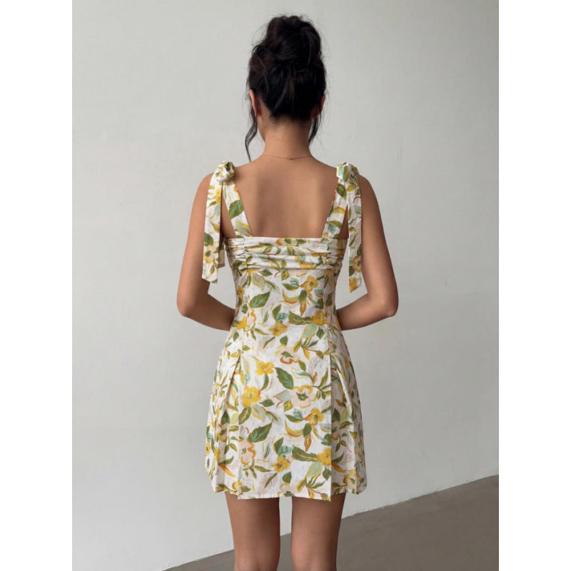 Damen Minikleid mit ärmellosen Bindeschultern und floralem Design Echo Archiv