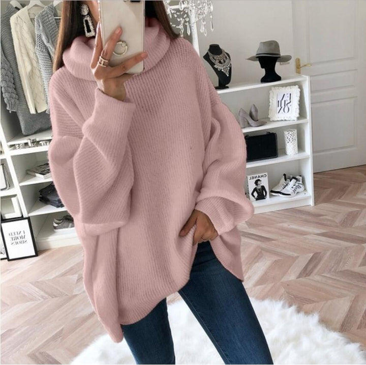 Damen Strickpullover mit Rollkragen lockerer Sitz, einfarbig – Mavelle