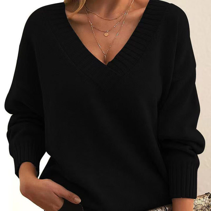 Damen nan Oversized V-Ausschnitt Strickpullover mit gerippten Bündchen Echo Archiv