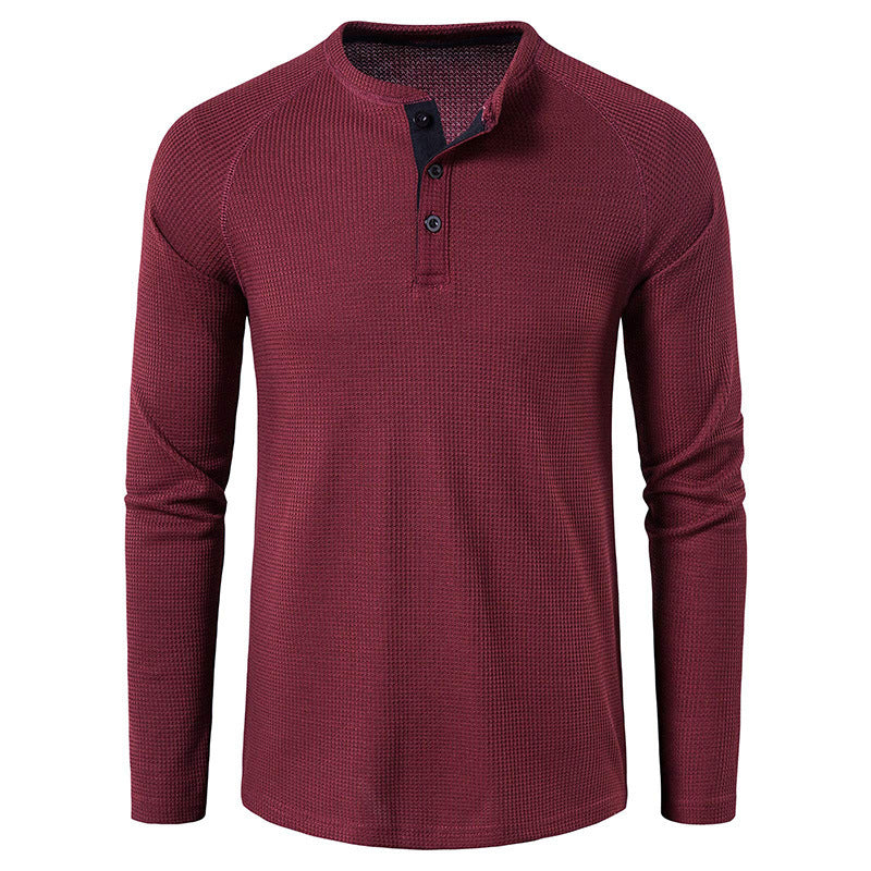 Herren Langarm-Henley-Shirt mit strukturierter Oberfläche und lässigem Knopfdetail Echoarchiv