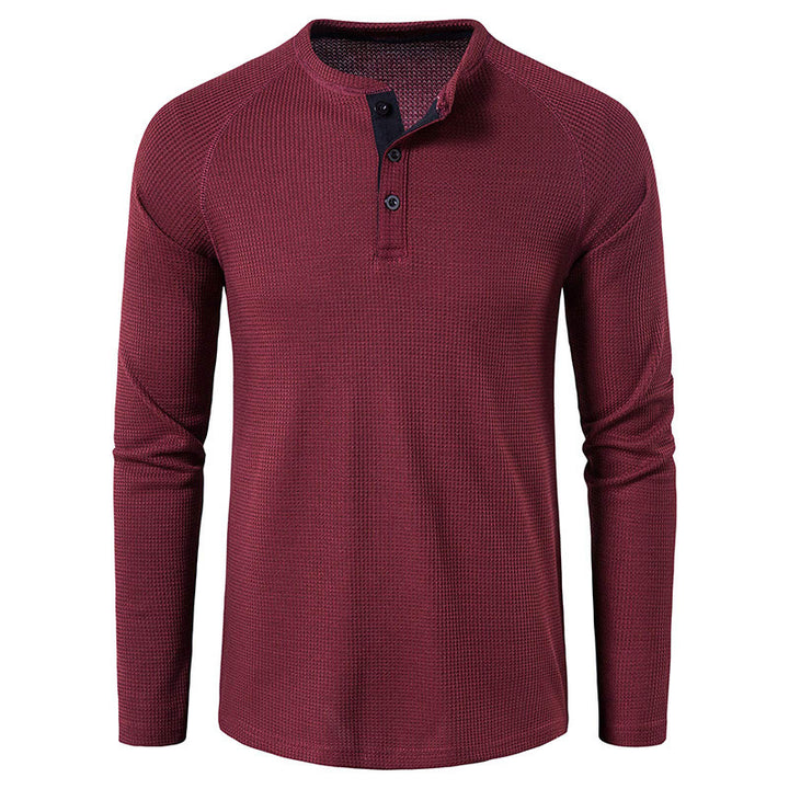 Herren Langarm-Henley-Shirt mit strukturierter Oberfläche und lässigem Knopfdetail Echoarchiv