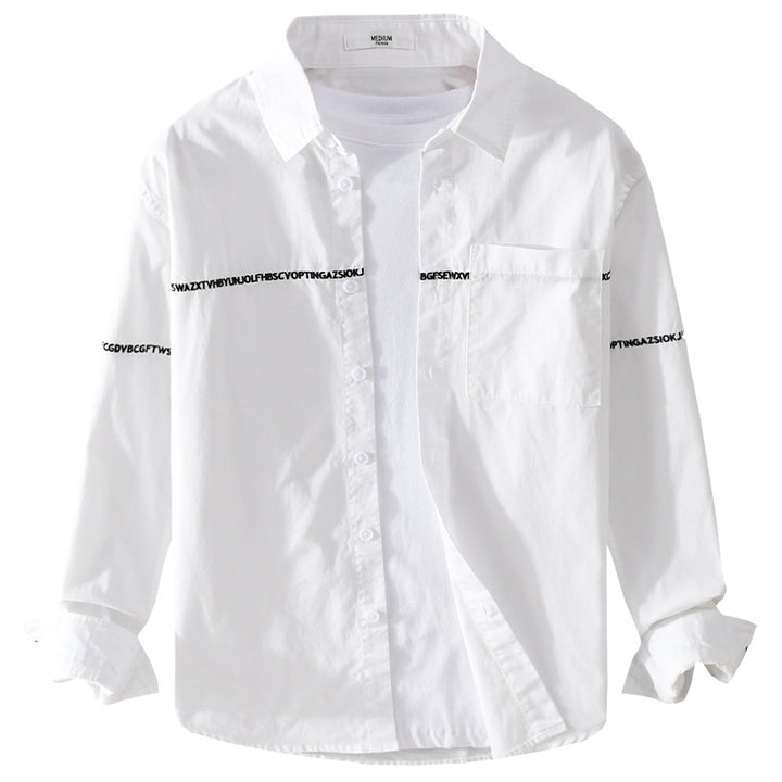 Herren Langarm-Hemd im Overshirt-Stil mit eingearbeitetem Schriftband und Brusttasche Echoarchiv