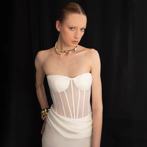 Damen Corsage-Langarmkleid mit elegantem Schnitt und fließendem Rock Echo Archiv