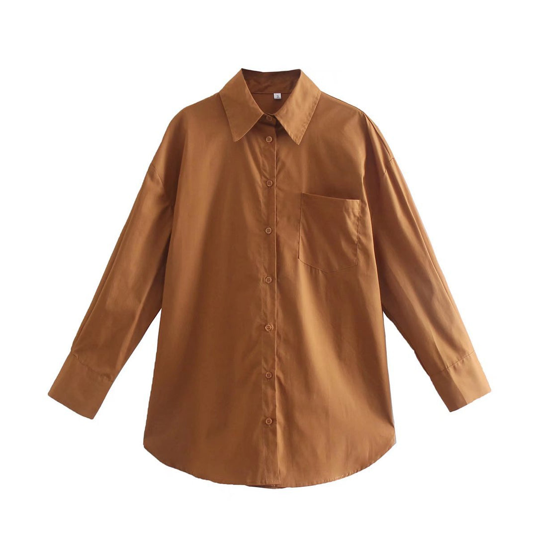 Damen nan oversized Hemdbluse mit Brusttasche, überschnittener Schulter und abgerundetem Saum Echo Archiv