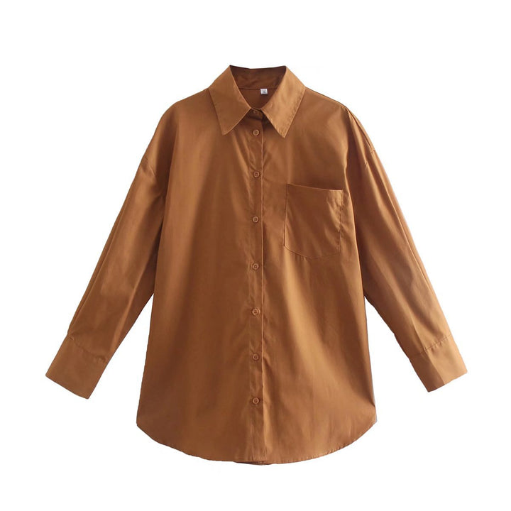 Damen nan oversized Hemdbluse mit Brusttasche, überschnittener Schulter und abgerundetem Saum Echo Archiv