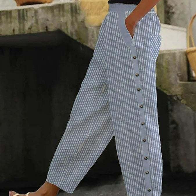 Damen Culotte-Hosen mit hohem elastischem Bund, seitlichem Knopfverschluss und Taschen – Avélisse