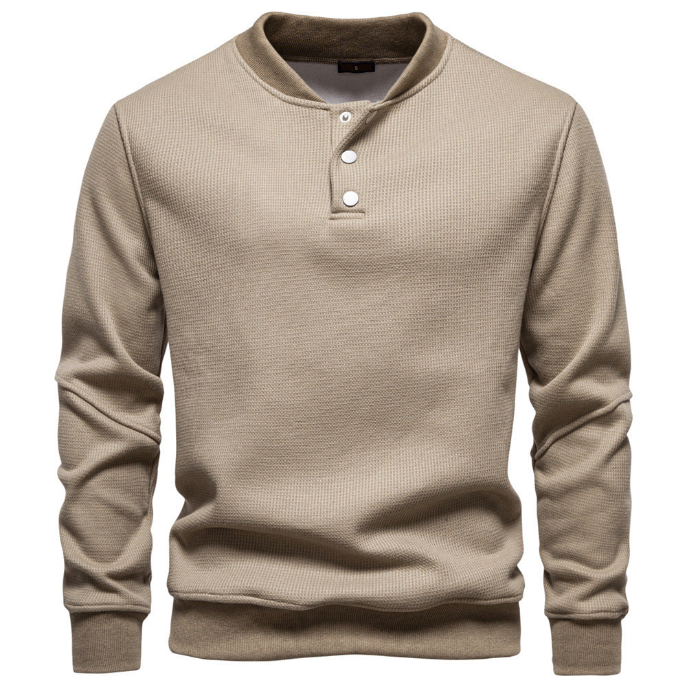 Herren nan Waffelstruktur-Henley-Pullover mit kurzem Druckknopfverschluss und Rippbündchen Echo Archiv