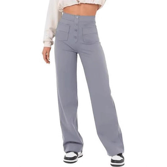 Damen Hochtaillierte weite Hose mit Knopfleiste und aufgesetzten Taschen Echo Archiv