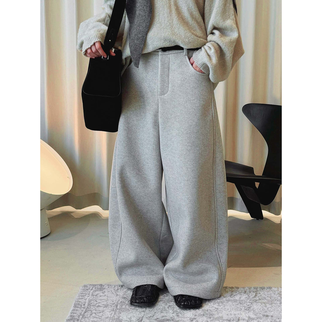 Damen Weite Wollmix-Palazzohose mit hoher Taille, Bundfalten und Eingrifftaschen Echoarchiv