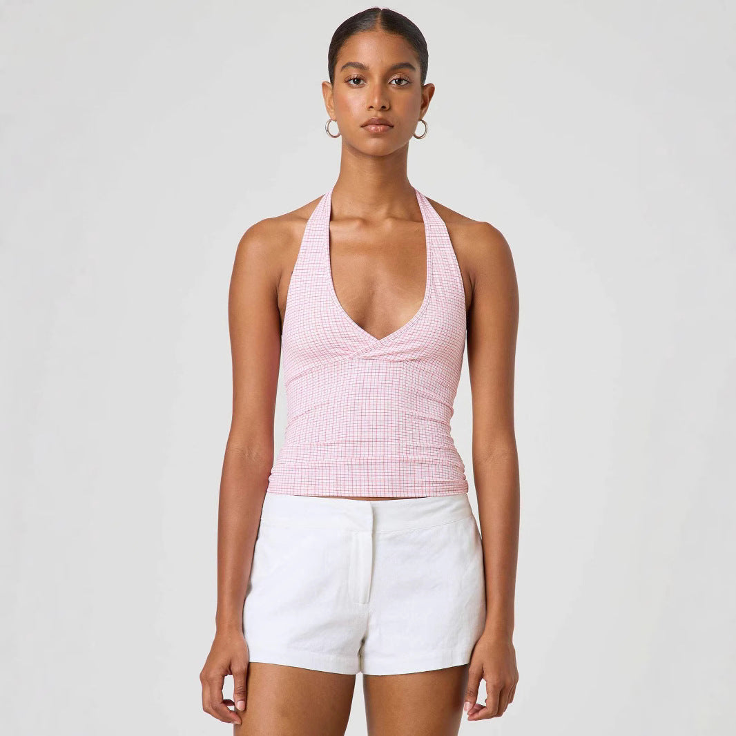 Damen Halter-Top mit Punktmuster und V-Ausschnitt Echo Archiv