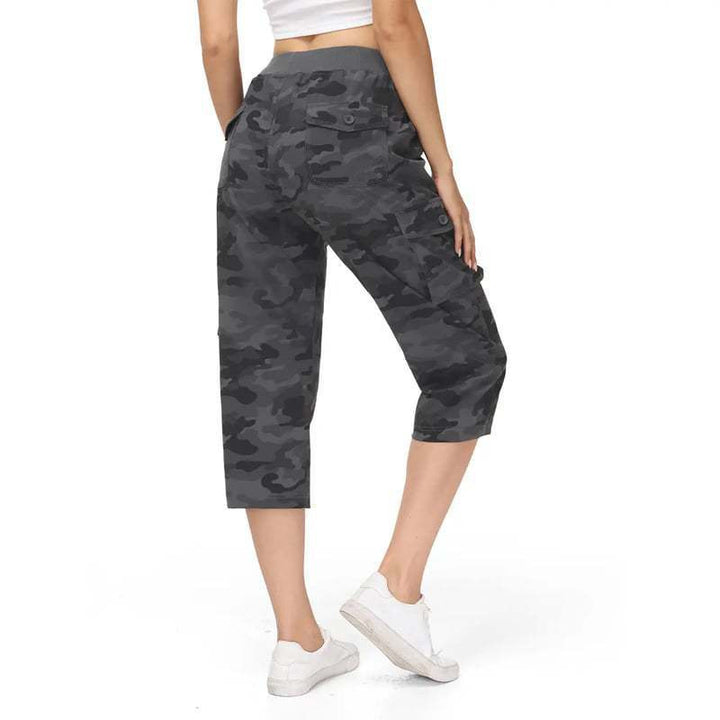 Damen Capri Cargo-Hosen in Bermuda-Länge mit hoher Taille und aufgesetzten Klappentaschen Echoarchiv