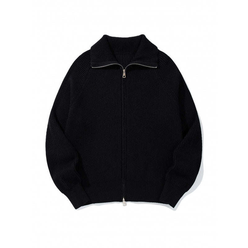 Unisex Grobgerippte Zip-Strickjacke mit Stehkragen, Raglanärmeln und Zwei-Wege-Reißverschluss Echo Archiv